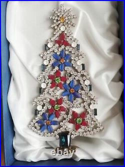 Vintage Czech rhinestone Christmas tree red blue flower