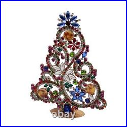 Vintage Czech rhinestone cabochon floral Christmas tree