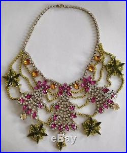 Vintage Czech rhinestone signed Husar. D Necklace Christmas trees
