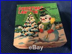 Vintage DOUBLE Christmas 5 SNOWMAN /TREE BATTERY LANTERN Japan IN BOX rare