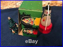 Vintage DOUBLE Christmas 5 SNOWMAN /TREE BATTERY LANTERN Japan IN BOX rare