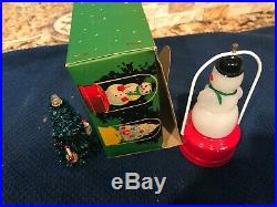 Vintage DOUBLE Christmas 5 SNOWMAN /TREE BATTERY LANTERN Japan IN BOX rare