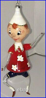 Vintage De Carlini Christmas Tree Ornament ITALY Pinocchio Glitter Very Rare