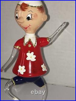 Vintage De Carlini Christmas Tree Ornament ITALY Pinocchio Glitter Very Rare