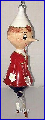 Vintage De Carlini Christmas Tree Ornament ITALY Pinocchio Glitter Very Rare