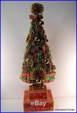 Vintage Designer Huge 22 Gold Mica & Mercury Glass Bottle Brush Christmas Tree