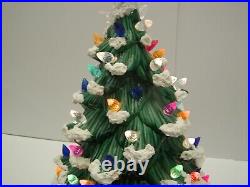 Vintage Dhm Lighted 18 Tall Ceramic Flocked Christmas Tree