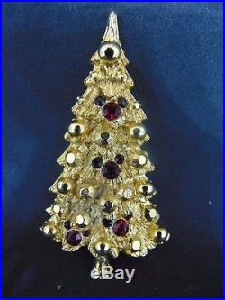 Vintage Disney Gold Christmas Tree With Ruby Mickey Ears Brooch Pin