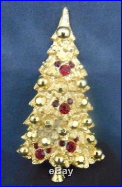 Vintage Disney Gold Christmas Tree With Ruby Mickey Ears Brooch Pin