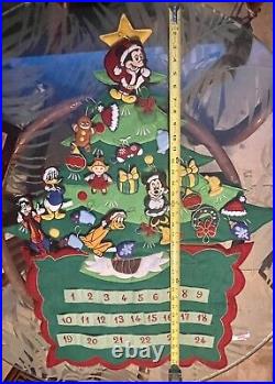 Vintage Disney Mickey Mouse Christmas Tree Cloth Advent Calendar Complete Rare