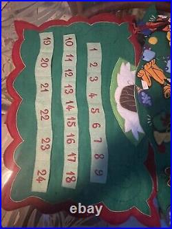 Vintage Disney Mickey Mouse Christmas Tree Cloth Advent Calendar Complete Rare