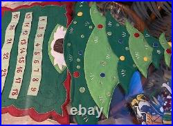 Vintage Disney Mickey Mouse Christmas Tree Cloth Advent Calendar Complete Rare