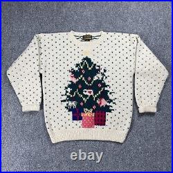 Vintage Eddie Bauer Wool Sweater Christmas Tree Holiday Farm Size Medium 1989
