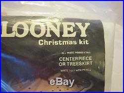 Vintage Edna Looney ALL WHITE POINSETTIAS Christmas Tree Skirt Tablecloth Kit 52