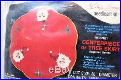 Vintage Edna Looney Santa Wool Felt Sequin Christmas Tree Skirt Kit 38