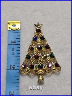 Vintage Eisenberg Ice Christmas Tree Brooch with Colorful Rhinestones, Original