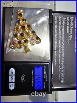 Vintage Eisenberg Ice Christmas Tree Brooch with Colorful Rhinestones, Original