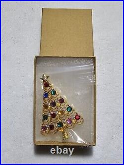 Vintage Eisenberg Ice Christmas Tree Brooch with Colorful Rhinestones, Original