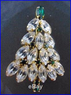 Vintage Eisenberg Ice Christmas Tree Pin Brooch Clear & Green Crystal Rhinestone
