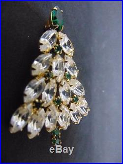 Vintage Eisenberg Ice Christmas Tree Pin Brooch Clear & Green Crystal Rhinestone