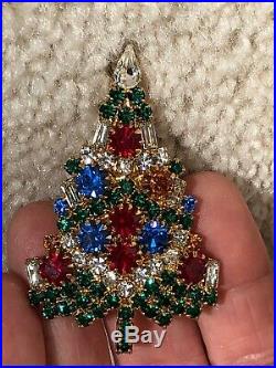 Vintage Eisenberg Ice Gold Tone Rhinestone Christmas Tree Brooch Pin