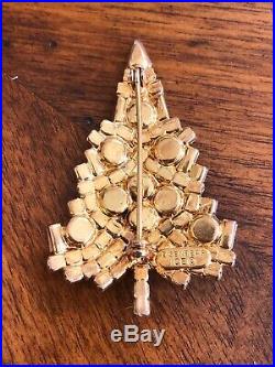Vintage Eisenberg Ice Gold Tone Rhinestone Christmas Tree Brooch Pin