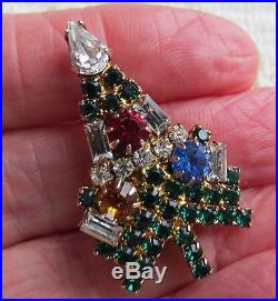 Vintage Eisenberg Ice Prong Set Christmas Tree Brooch Pin Rhinestone Jewelry