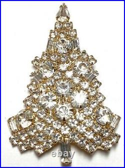Vintage Eisenberg Ice Signed Christmas Tree Clear Sparkly Rhinestones Pin Brooch