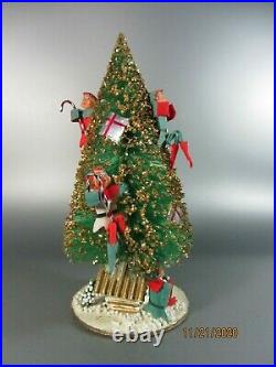 Vintage Elf Tree Christmas Nasco Musical Jingle Bell Bottle Brush Rotating Pixie