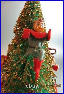 Vintage Elf Tree Christmas Nasco Musical Jingle Bell Bottle Brush Rotating Pixie