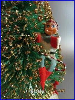 Vintage Elf Tree Christmas Nasco Musical Jingle Bell Bottle Brush Rotating Pixie