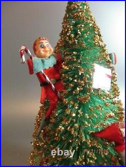 Vintage Elf Tree Christmas Nasco Musical Jingle Bell Bottle Brush Rotating Pixie