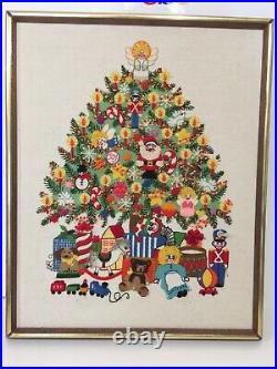 Vintage Embroidery Cruel Needlepoint Framed Christmas Tree