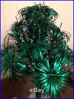 Vintage Emerald Green Table Top Aluminum Christmas Tree With Pom Pom Tips