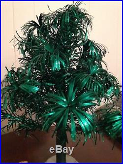 Vintage Emerald Green Table Top Aluminum Christmas Tree With Pom Pom Tips