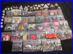 Vintage Enamel Rhinestone Christmas Tree Pin Brooch Earring Designer Jewelry Lot