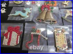 Vintage Enamel Rhinestone Christmas Tree Pin Brooch Earring Designer Jewelry Lot