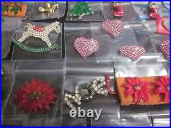 Vintage Enamel Rhinestone Christmas Tree Pin Brooch Earring Designer Jewelry Lot