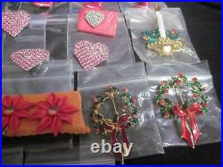 Vintage Enamel Rhinestone Christmas Tree Pin Brooch Earring Designer Jewelry Lot