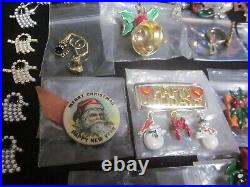 Vintage Enamel Rhinestone Christmas Tree Pin Brooch Earring Designer Jewelry Lot