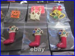 Vintage Enamel Rhinestone Christmas Tree Pin Brooch Earring Designer Jewelry Lot