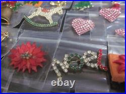 Vintage Enamel Rhinestone Christmas Tree Pin Brooch Earring Designer Jewelry Lot