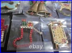 Vintage Enamel Rhinestone Christmas Tree Pin Brooch Earring Designer Jewelry Lot