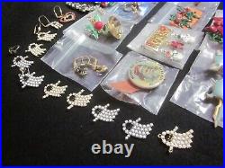 Vintage Enamel Rhinestone Christmas Tree Pin Brooch Earring Designer Jewelry Lot