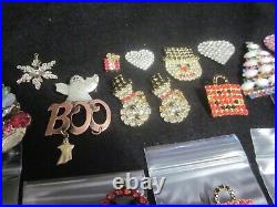 Vintage Enamel Rhinestone Christmas Tree Pin Brooch Earring Designer Jewelry Lot