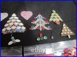 Vintage Enamel Rhinestone Christmas Tree Pin Brooch Earring Designer Jewelry Lot