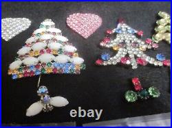 Vintage Enamel Rhinestone Christmas Tree Pin Brooch Earring Designer Jewelry Lot