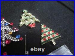 Vintage Enamel Rhinestone Christmas Tree Pin Brooch Earring Designer Jewelry Lot