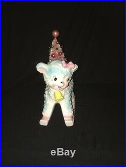 Vintage Enesco Easter Lamb Planter Nursery Decor Bottle Brush Tree Christmas Old