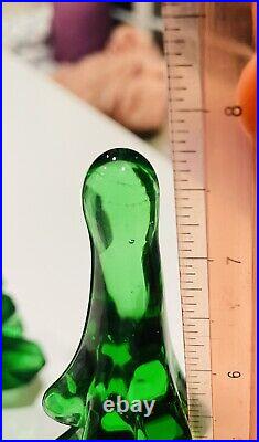 Vintage Enesco Glass Solid Emerald Green Christmas Tree 10 -6.5 Tall Lot 4